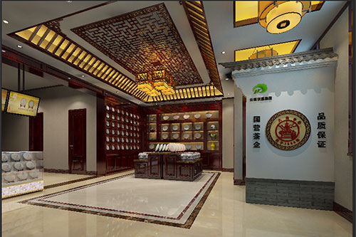 信阳古朴典雅的中式茶叶店大堂设计效果图