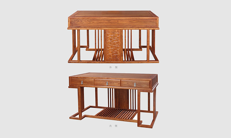 信阳 别墅中式家居书房装修实木书桌效果图